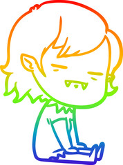 rainbow gradient line drawing cartoon undead vampire girl sitting