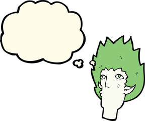 cartoon vampire face with thought bubble