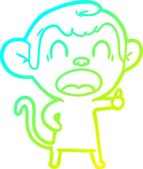 cold gradient line drawing yawning cartoon monkey