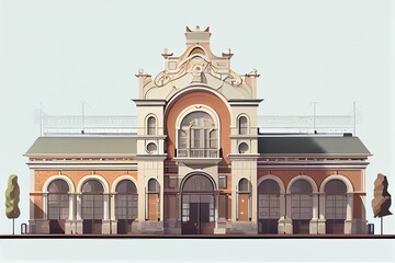Fototapeta premium The flat design of historical station, generative ai contents by Midjpurney