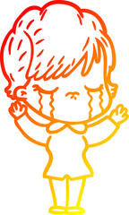 warm gradient line drawing cartoon woman crying