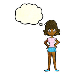 cartoon surprised woman with thought bubble