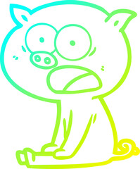 cold gradient line drawing cartoon sitting pig shouting