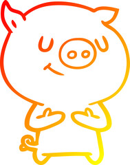 warm gradient line drawing happy cartoon pig