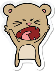 sticker of a angry cartoon bear shouting