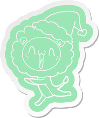happy cartoon  sticker of a lion wearing santa hat