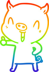 rainbow gradient line drawing happy cartoon pig