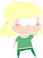 flat color style cartoon whistling girl