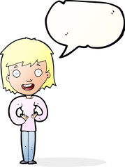 cartoon happy woman with speech bubble