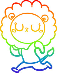 rainbow gradient line drawing cartoon running lion