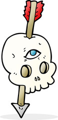 cartoon magic skull with arrow through brain