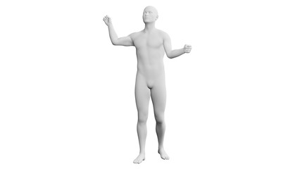 Beautiful young man posing, isolated on white background. 3d illustration (rendering). Artificial intelligence, android, mannequin