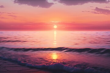 Fototapeta na wymiar Scenic landscape with sun setting over ocean, created using generative ai technology