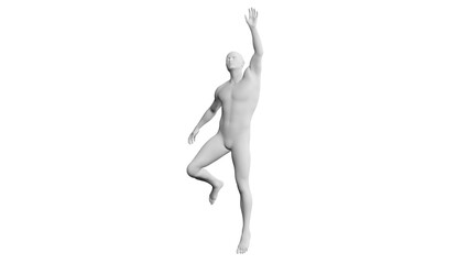 Beautiful young man posing, isolated on white background. 3d illustration (rendering). Artificial intelligence, android, mannequin