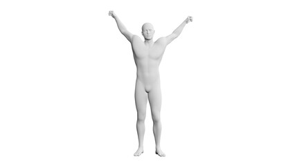 Beautiful young man posing, isolated on white background. 3d illustration (rendering). Artificial intelligence, android, mannequin