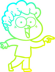 cold gradient line drawing cartoon happy man