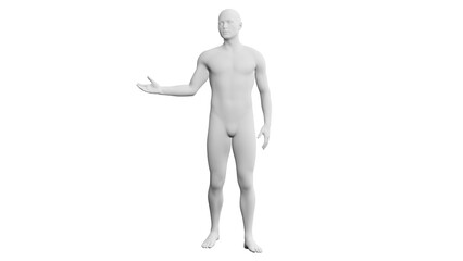 Beautiful young man posing, isolated on white background. 3d illustration (rendering). Artificial intelligence, android, mannequin