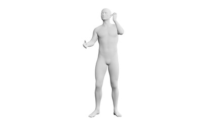 Beautiful young man posing, isolated on white background. 3d illustration (rendering). Artificial intelligence, android, mannequin