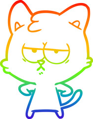 rainbow gradient line drawing bored cartoon cat