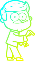 cold gradient line drawing cartoon happy man