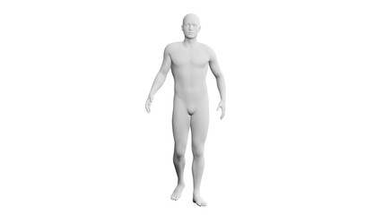 Beautiful young man posing, isolated on white background. 3d illustration (rendering). Artificial intelligence, android, mannequin