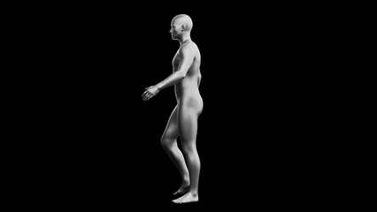 Beautiful young man posing, isolated on black background. 3d illustration (rendering). Silver mannequin, android