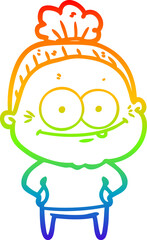 rainbow gradient line drawing cartoon happy old woman