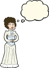 cartoon shocked victorian woman with thought bubble