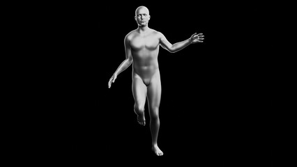 Beautiful young man posing, isolated on black background. 3d illustration (rendering). Silver mannequin, android