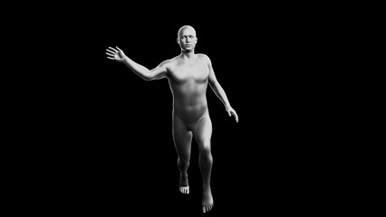 Beautiful young man posing, isolated on black background. 3d illustration (rendering). Silver mannequin, android