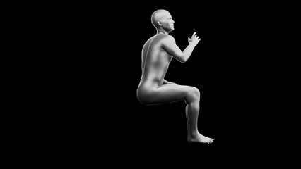 Beautiful young man posing, isolated on black background. 3d illustration (rendering). Silver mannequin, android