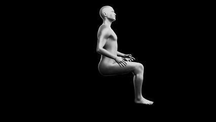 Beautiful young man posing, isolated on black background. 3d illustration (rendering). Silver mannequin, android