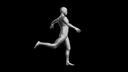 Beautiful young man posing, isolated on black background. 3d illustration (rendering). Silver mannequin, android