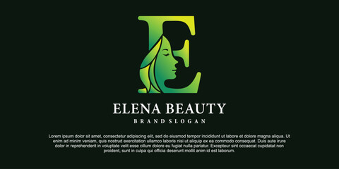 Luxury design vector Illustration of green gradient color monogram beauty Logo Initial Letter E