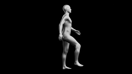Beautiful young man posing, isolated on black background. 3d illustration (rendering). Silver mannequin, android