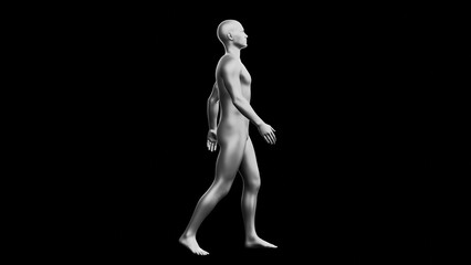 Beautiful young man posing, isolated on black background. 3d illustration (rendering). Silver mannequin, android