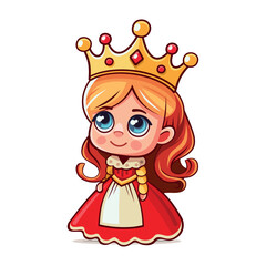 Little Cute Queen with Crown. Cartoon Style on White Background. Vector