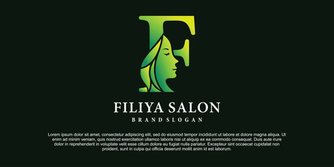 Luxury design vector Illustration of green gradient color monogram beauty Logo Initial Letter F