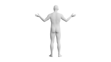 Beautiful young man posing, isolated on white background. 3d illustration (rendering). Artificial intelligence, android, mannequin