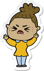 sticker of a cartoon angry woman