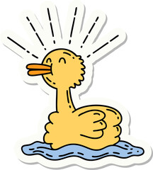 sticker of tattoo style swimming duck