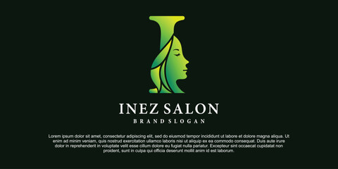 Luxury design vector Illustration of green gradient color monogram beauty Logo Initial Letter I