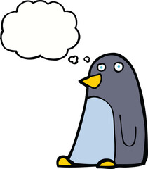 cartoon penguin with thought bubble