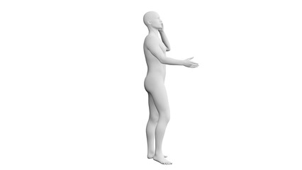 Beautiful young man posing, isolated on white background. 3d illustration (rendering). Artificial intelligence, android, mannequin