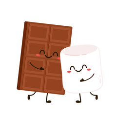 Marshmallow and chocolate cartoon. Dessert cartoon vector. Cute Marshmallow and chocolate mascot.