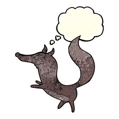 cartoon happy wolf with thought bubble