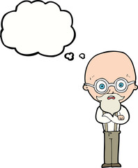 cartoon annoyed old man with thought bubble