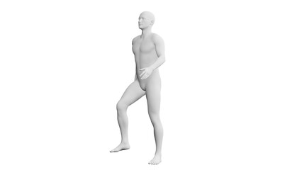 Beautiful young man posing, isolated on white background. 3d illustration (rendering). Artificial intelligence, android, mannequin