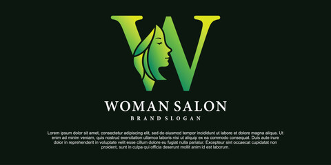 Luxury design vector Illustration of green gradient color monogram beauty Logo Initial Letter W