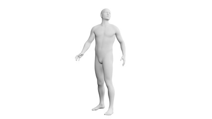 Beautiful young man posing, isolated on white background. 3d illustration (rendering). Artificial intelligence, android, mannequin